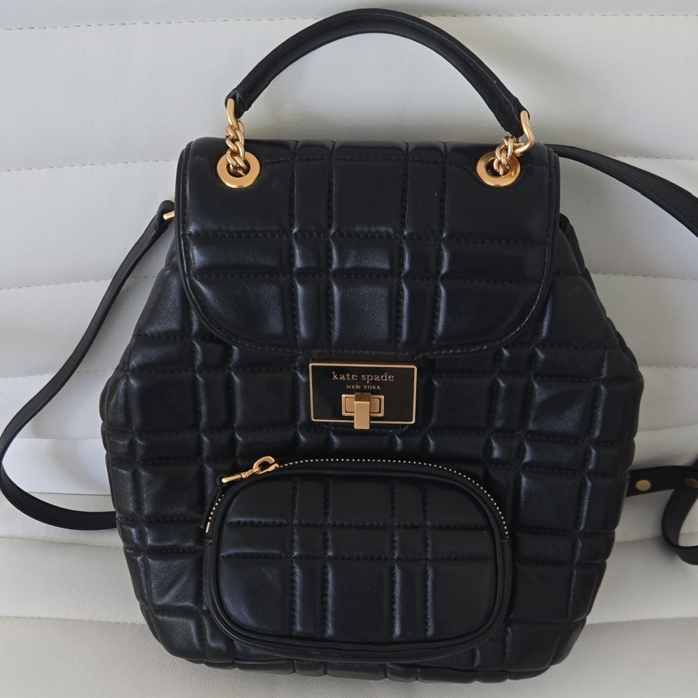 Kate Spade Quilted Black Backpack with Gold Accents